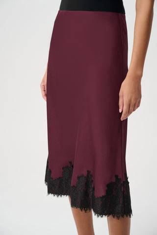 Recycled Satin Lace Trim Midi Skirt
