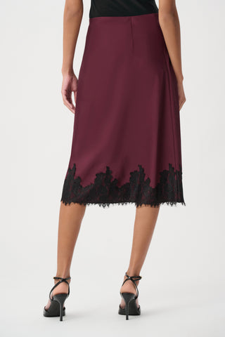 Recycled Satin Lace Trim Midi Skirt