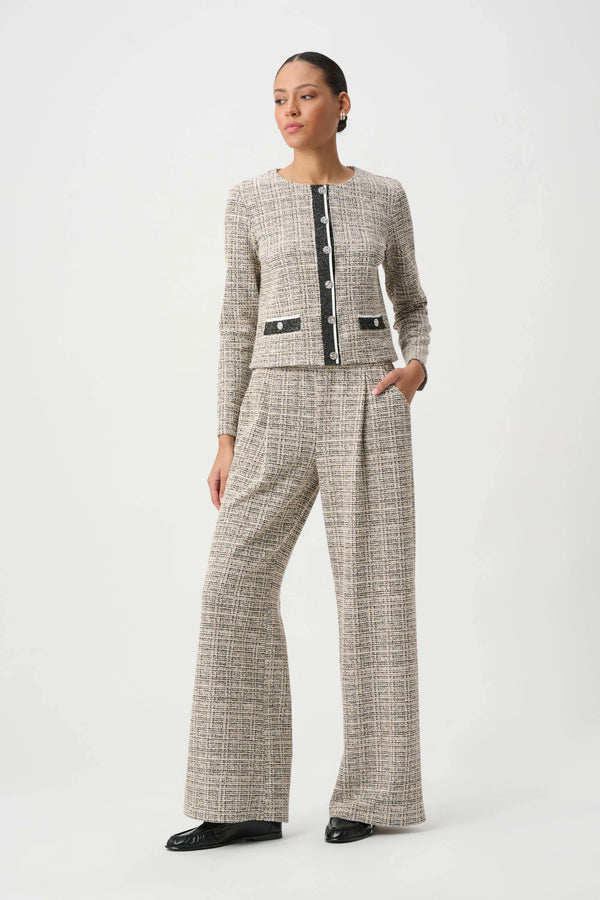Plaid Boucle Wide-Leg Pants