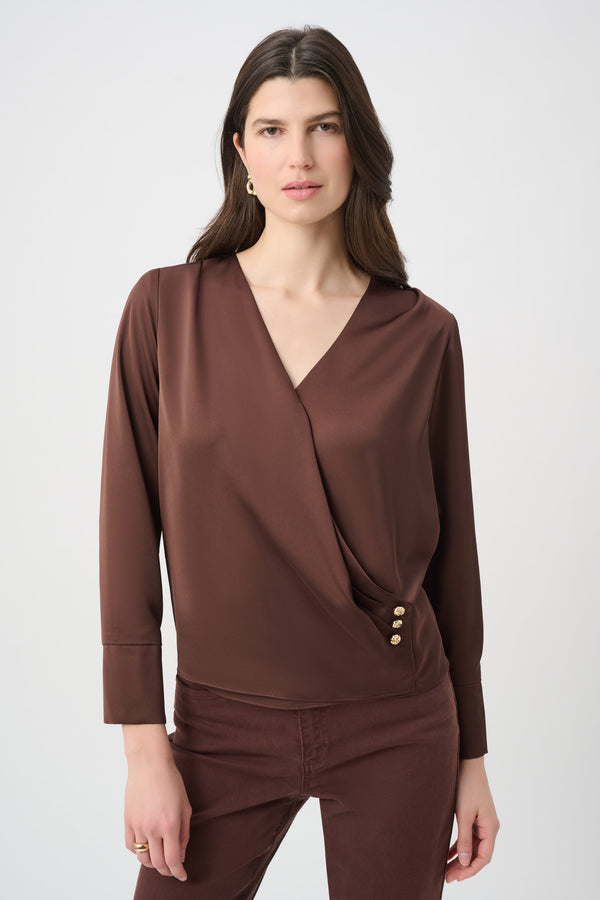 Recycled Satin Wrap Top in Mahogany