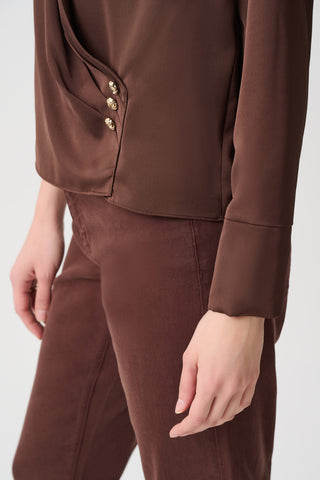 Recycled Satin Wrap Top in Mahogany
