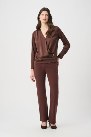 Recycled Satin Wrap Top in Mahogany
