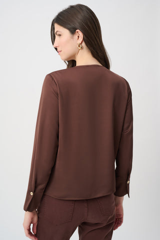 Recycled Satin Wrap Top in Mahogany