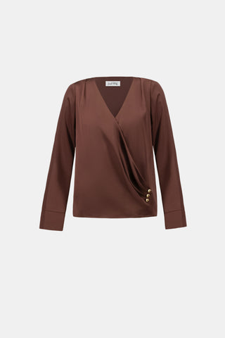 Recycled Satin Wrap Top in Mahogany