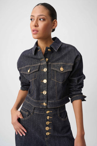 Statement Button Cropped Denim Jacket