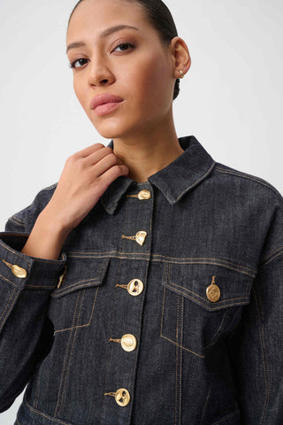 Statement Button Cropped Denim Jacket