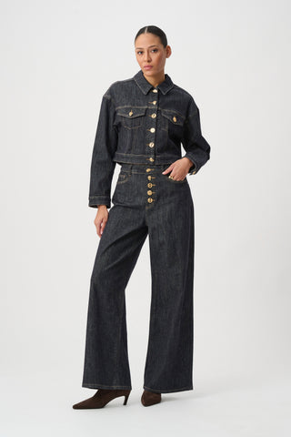 Statement Button Cropped Denim Jacket