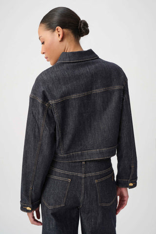 Statement Button Cropped Denim Jacket