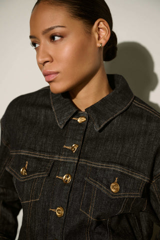 Statement Button Cropped Denim Jacket