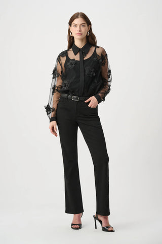 Sheer Textured Flower Appliqué Blouse