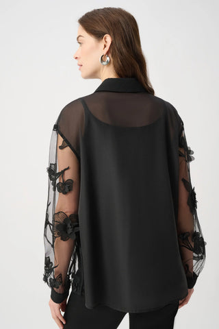 Sheer Textured Flower Appliqué Blouse