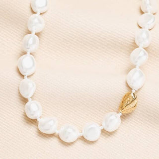 Stainless Steel Chunky Organic Pearl Beaded Necklace in Gold