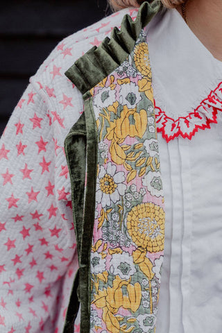 Reversible Jacket - Yellow/Green Floral with Pink Star Reverse