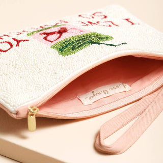 Beaded White 'I Love You So Matcha' Pouch