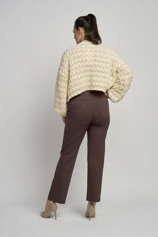 Ponte trouser with button feature in Chestnut