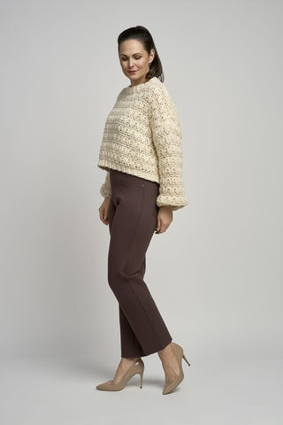 Ponte trouser with button feature in Chestnut