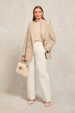 Tailored Wide Leg Jean Ecru Stripe
