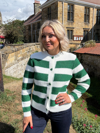 Emma Cardigan Winter White and Emerald
