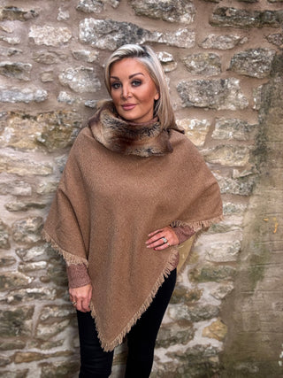 Silverfir Women's Tweed Poncho - Camel Twill