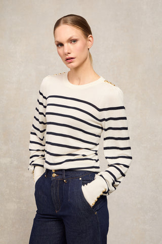 Kelsie Crew Neck Knit Natural Stripe