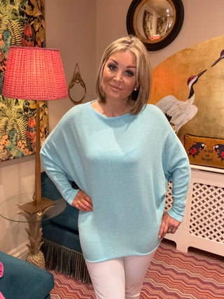 Lincoln Slash Neck Batwing Knit Sweater Tiffany