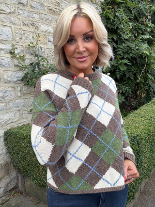 Wool yarn Argyle jumper - MARRON GLACE'