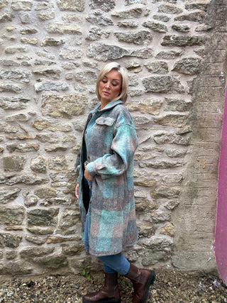 Elle Long Fleece Jacket - Evergreen Check