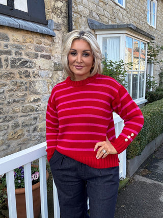 Clarabelle Striped Jumper in Ruby Main / Punk stripe
