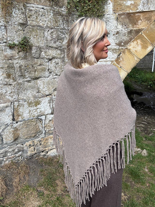Fringed wool shawl - DEEP TAUPE