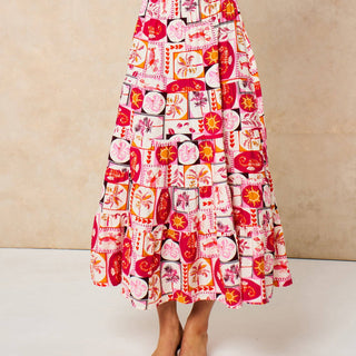 Postcard Print Maxi Kaftan Dress in Pink