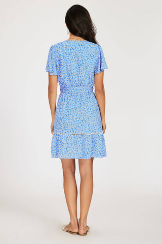 Wrap Top Floral Print Hem Mini Dress In Blue