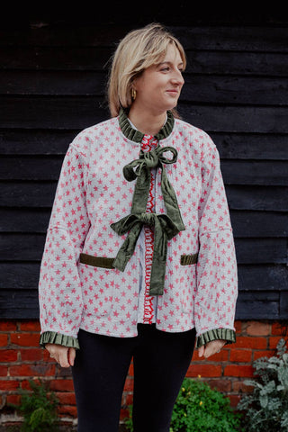 Reversible Jacket - Yellow/Green Floral with Pink Star Reverse