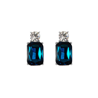 Mini Gem Earring in Antique Silver with Petrol & Clear