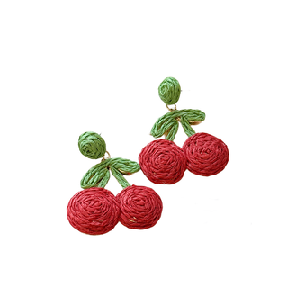 Woven Cherry Earring in Red & Green