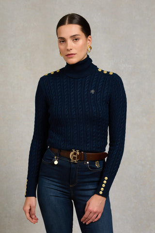 Seattle Roll Neck Cable Knit Ink Navy