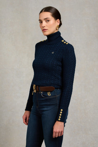 Seattle Roll Neck Cable Knit Ink Navy