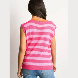 Striped Italian Wool Blend Tank Top in Pink/Orange