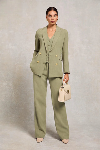 DOUBLE BREASTED BLAZER IN SAGE LINEN
