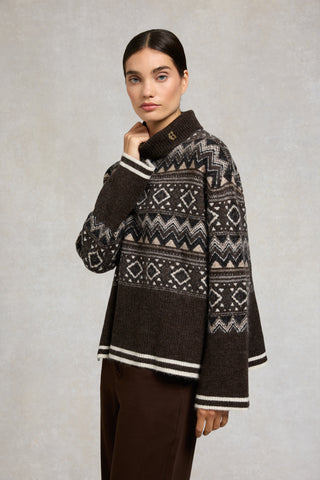 Antonia Fairisle Roll Neck Knit Chocolate