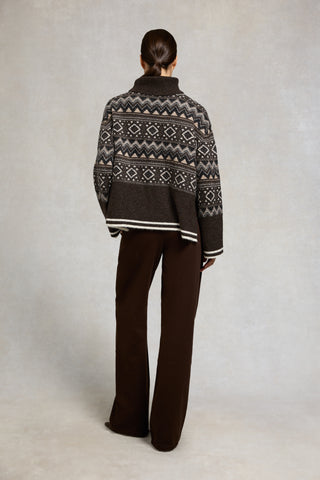 Antonia Fairisle Roll Neck Knit Chocolate