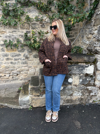 Arwen Kimono Jacket in Brown Quilted Leopard