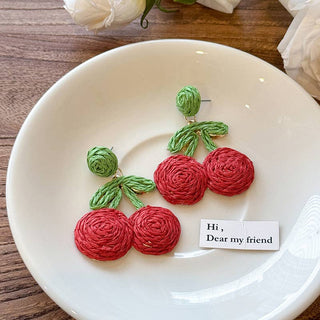 Woven Cherry Earring in Red & Green