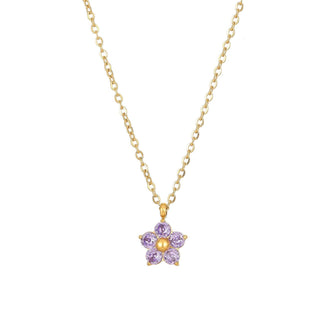 Cubic Zirconia Petal Flower Necklace in Amethyst