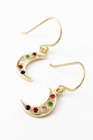 GOLD MOON GEM STUDDED HOOK EARRINGS