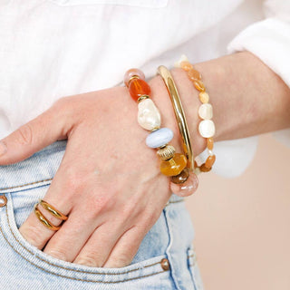 Stainless Steel Chunky Colourful Mixed Beaded Bracelet Gold