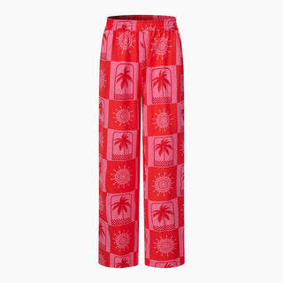 Sun & Palm Tree Wide Leg Trousers in Hot Pink