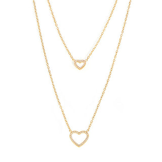 Twin Chain Crystal Heart Silhouette Necklace in Gold