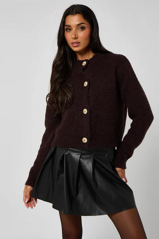 Chocolate Cropped soft knit cardigan