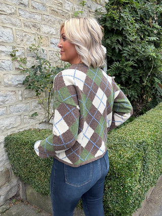 Wool yarn Argyle jumper - MARRON GLACE'