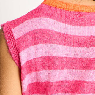 Striped Italian Wool Blend Tank Top in Pink/Orange